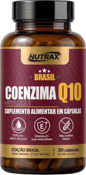 Frasco de Coenzima Q10 + Vitamina E com 30 cápsulas